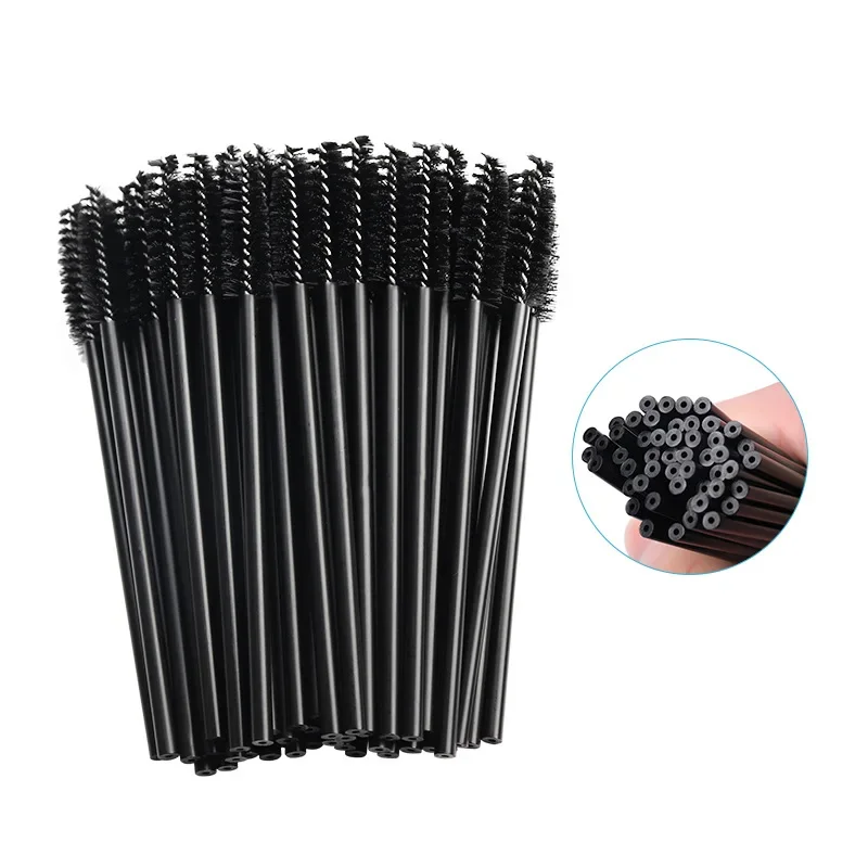 Sdotter HOT 50 Pcs Disposable hollow rod mascara brush eyebrow Eye Lash Black Wand brushes  Eyelash Extension women Makeup tools