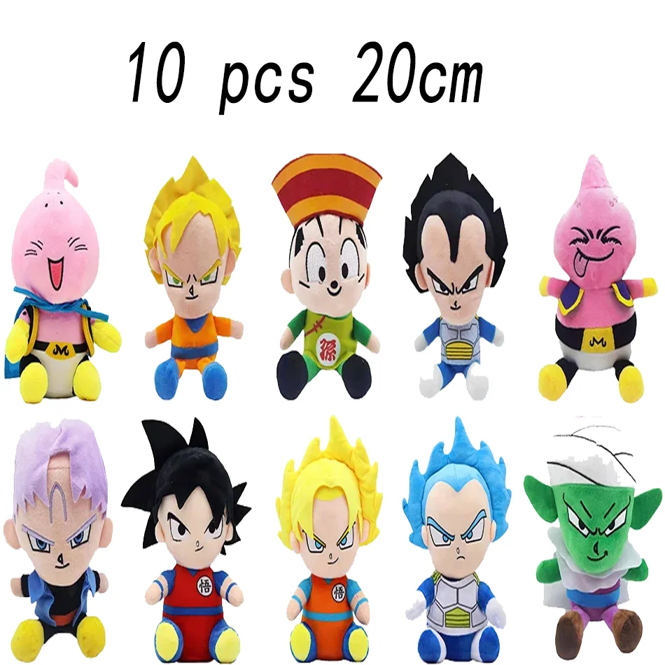 10pcs 20cm DragonBall Japan Anime Plush Toys Super Saiyan Goku Vegeta Picollo Trunks Gohan Cartoon Figure Stuffed Dolls