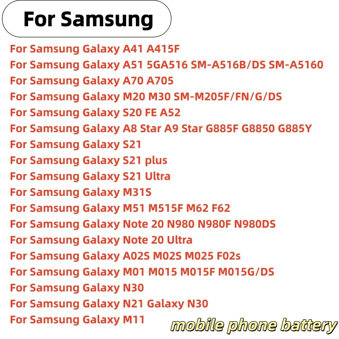 Brand Battery For Samsung Galaxy S21/S21 Ultra/S21Plus/S20 FE/A41/A51 5G/A70/Note 20/ Note 20 Ultra/A02S+Tools