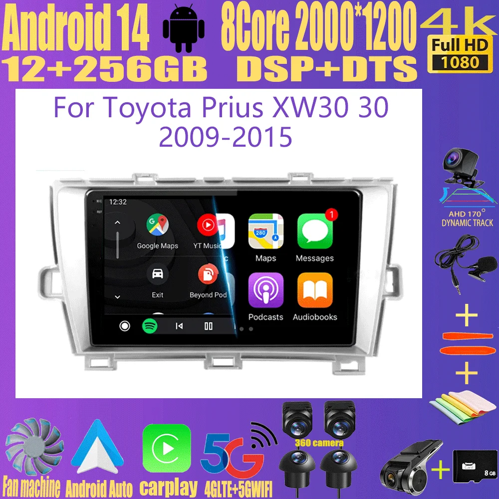 

Android 14 For Toyota Prius XW30 30 2009-2015 GPS Stereo Auto Head Unit QLED Navigation NO 2DIN Car Radio Multimedia Player DVD