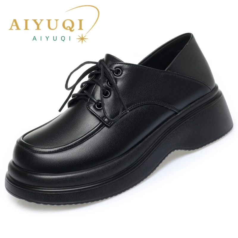 AIYUQI Loafers Women Genuine Leather 2024 New Wedge Women\'s Spring Shoes Casual British Style Lace-up Women\'s Shoes