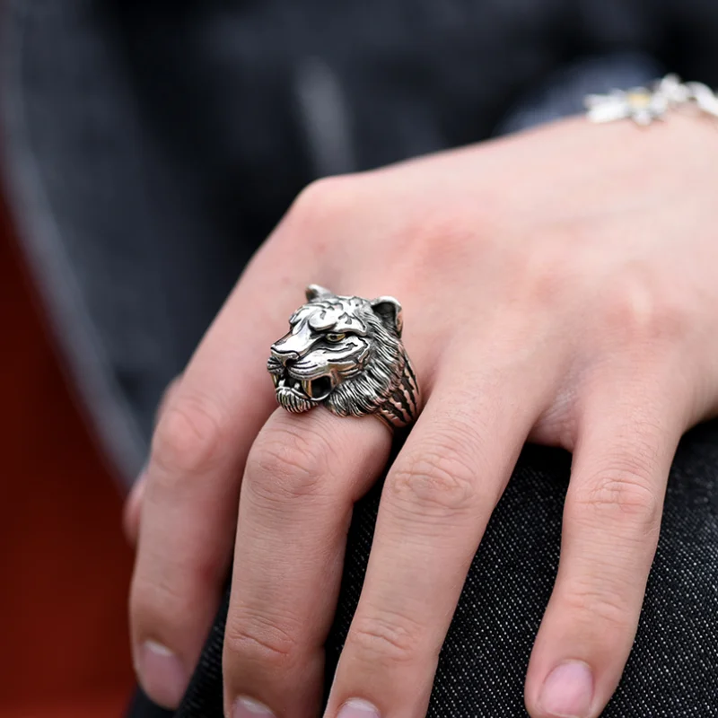 2022 Punk Silver Color Tiger Head Rings for men King of The Forest Domineering Gothic Accessories  Retro Biker Jewelry Gifts