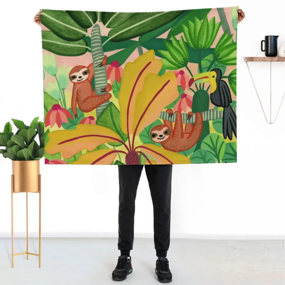 Toucan & Sloths Treetop Pals Throw Blanket Summer Beddings Comforter Heavy funny gift Plaid Plaid on the sofa Blankets