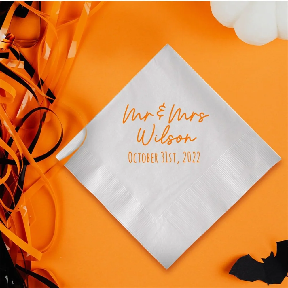 50PCS Wedding Personalized Paper Napkins, Halloween Theme Napkins for Wedding, Wedding Cocktail Beverage Napkins, Halloween Napk