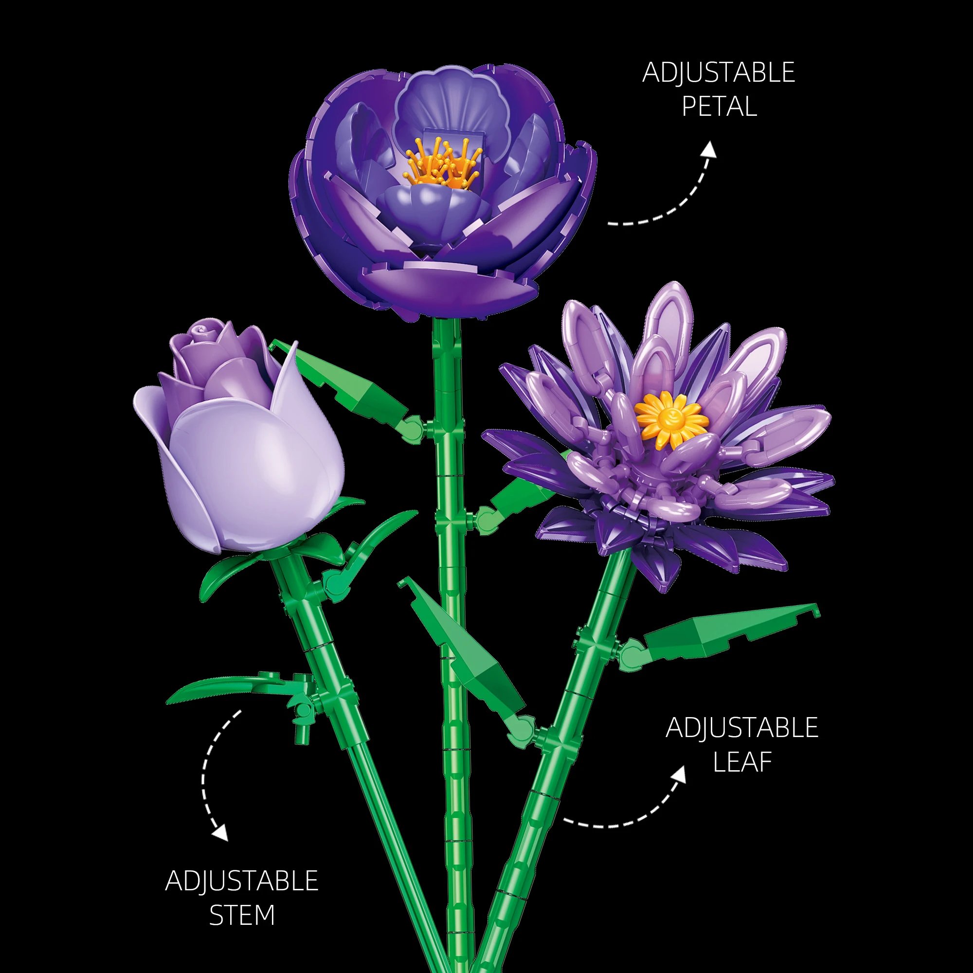 Ensemble de blocs de construction de Couple Bouquet violet 624 pièces, modèles de fleurs créatives, décoration de bureau élégante pour femmes, cadeau de loisirs créatif