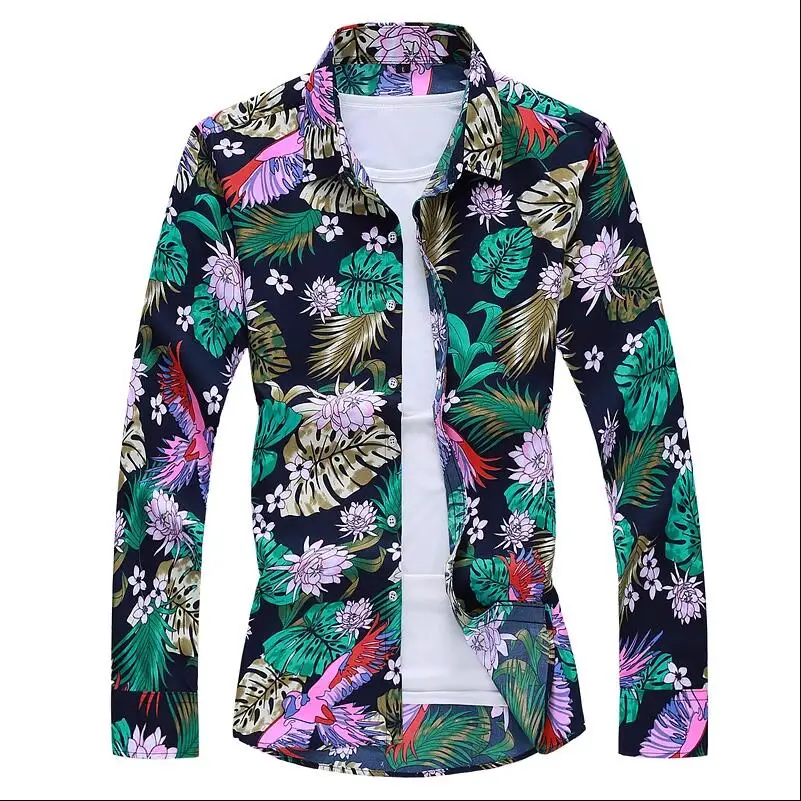 New Men Long Sleeved Floral Shirt Single Breasted Lapel Top Fashion Male Dance Party Casual Shirts Large Size 7XL