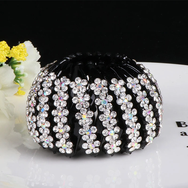 Women Bun Crystal Flowers Hair Claw Colorful Plastic Plum Bossom Bird Nest Expanding Hairpin Horsetail Buckle Hair Accessories