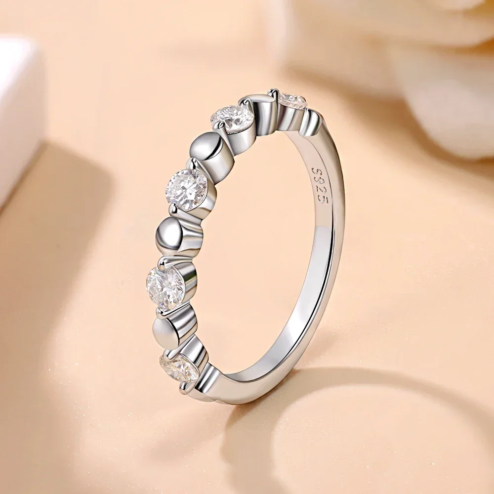 

Engagement Rings for Women Total 0.5Ct Round Moissanite Half Eternity Band S925 Silver Bubble Ring Valentine'S Day Gift for Girl