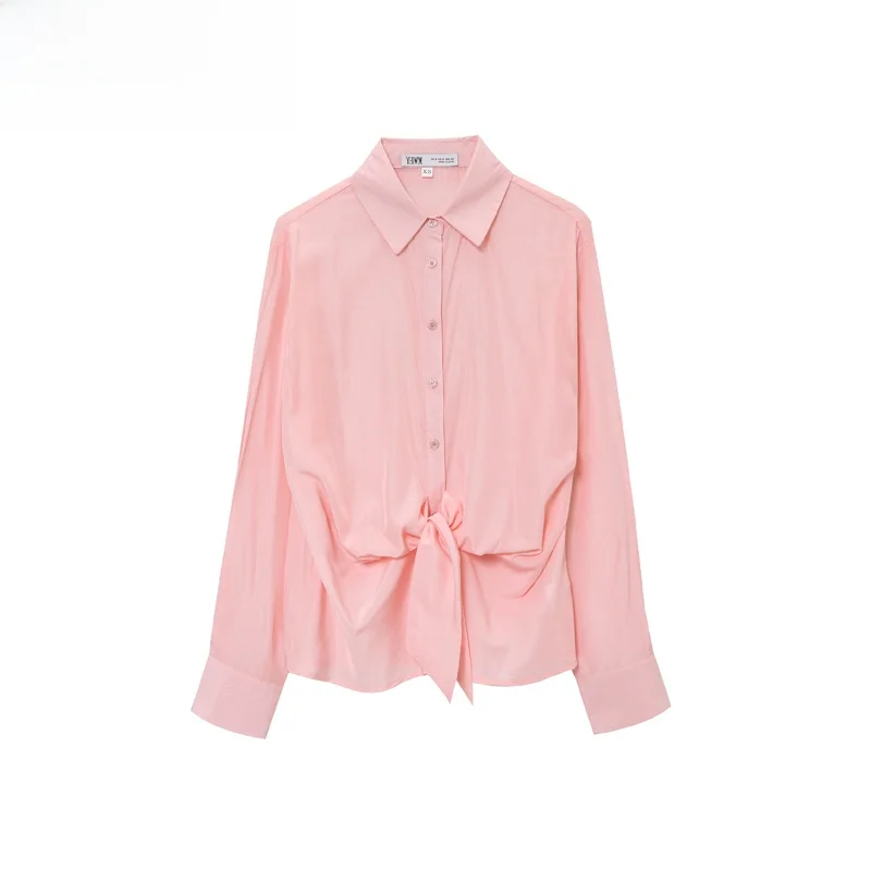 

ZBZR Новинка весны для женщин Faion с плоским воротником ort Dr Small id Pattern Casual Commute Sle Loose Fit Long Sve irt