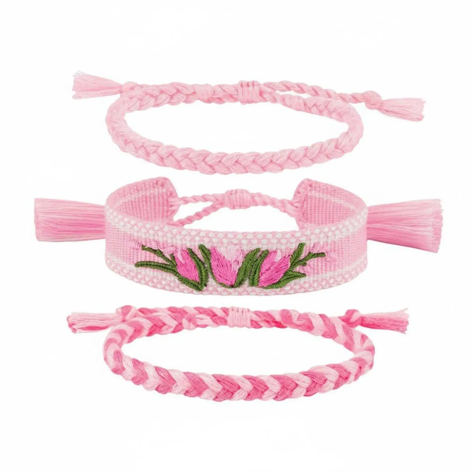 Adjustable Embroidery Bracelet for Women Handmade Woven Friendship Bangle Set Bohemian Sliding Knot Polyester Wristband Festival