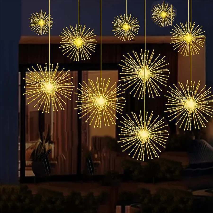 

600/1200 LED Starburst Light Outdoor Hanging Firework Light Copper Wire Fireworks Sphere Light Garland For Party Christmas Decor