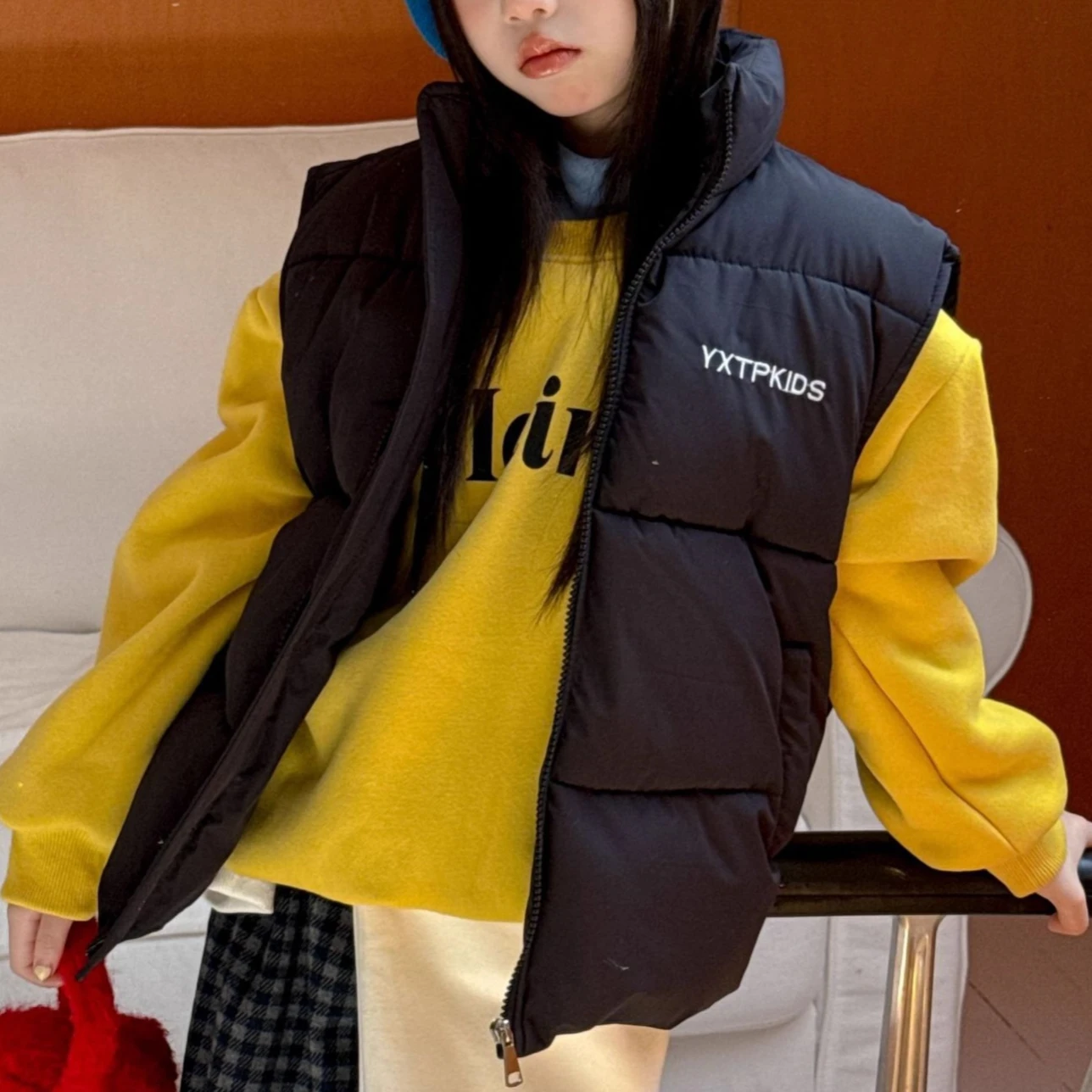 

Жилет для девочек, осень 2021, новая детская одежда, хлопковый жилет с воротником-стойкой и вышивкой в Корейском стиле для девочек