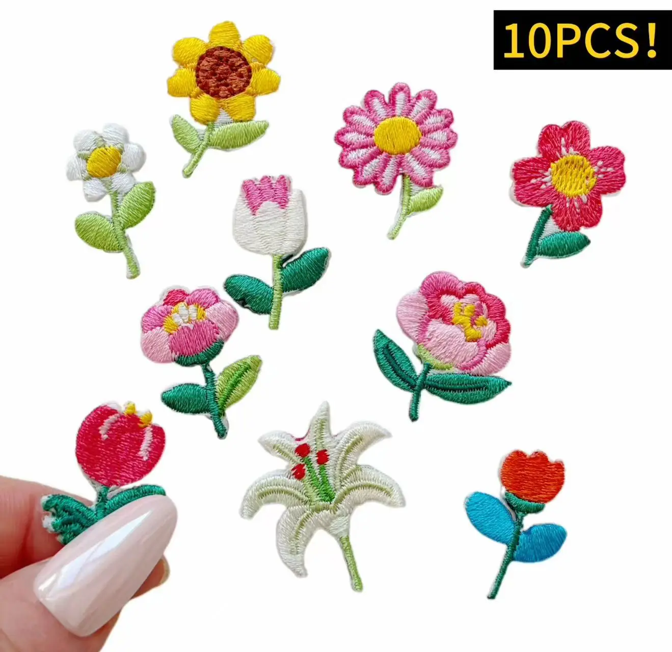 

10 шт., весенние цветочные железные нашивки, вышитые лилии, гвоздики, розы и тюльпаны, приложение Fisk для одежды своими руками, сумок, джинсов и тапочек