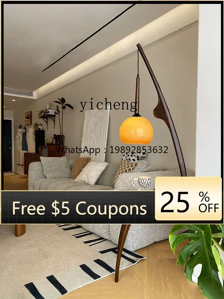 

Floor Lamp Storage Rack Integrated Solid Wood Small Table Retro Vertical Grapefruit Lamp