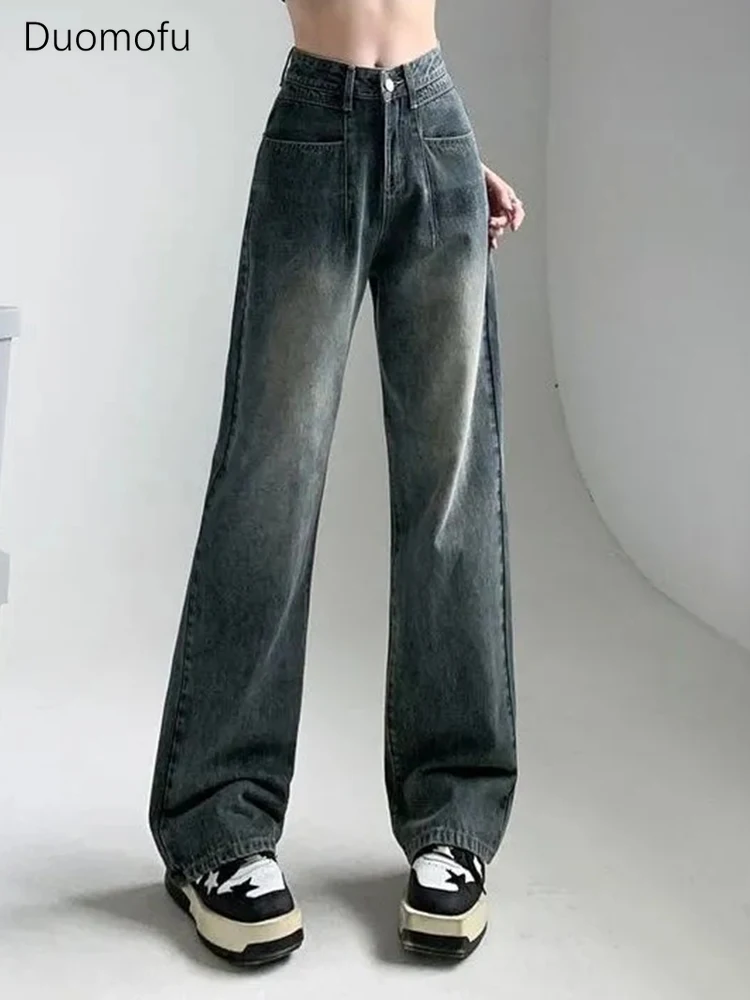 

Duomofu American Vintage High Waist Slim Street Female Jeans Spring Fashion Washed Full Length Loose Straight XS-2XL Women Jeans