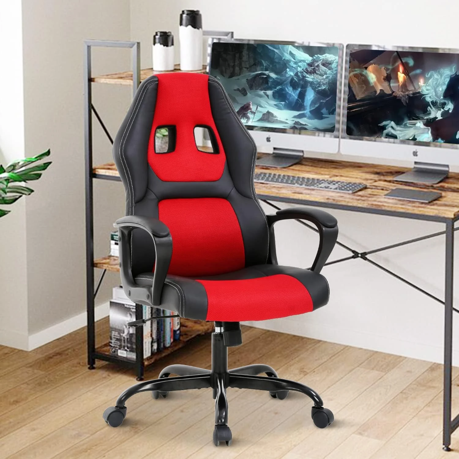 

PC Gaming Chair Ergonomic Computer High-Back Racing with Lumbar Support Armrest Adjustable PU Leather Swivel Rolling Executive O