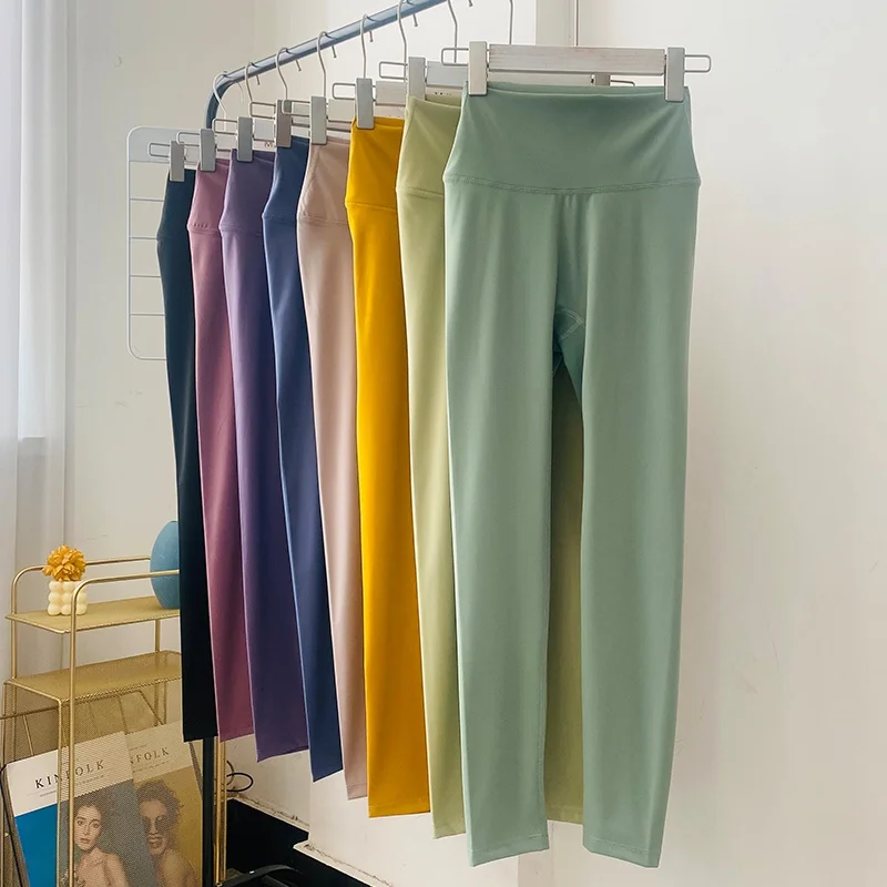 Damskie spodnie do jogi z wysokim stanem, efekt nagości, dopasowane, szybkoschnące spodnie sportowe, seria kolorów Cr, spodnie bazowe do pilatesu.