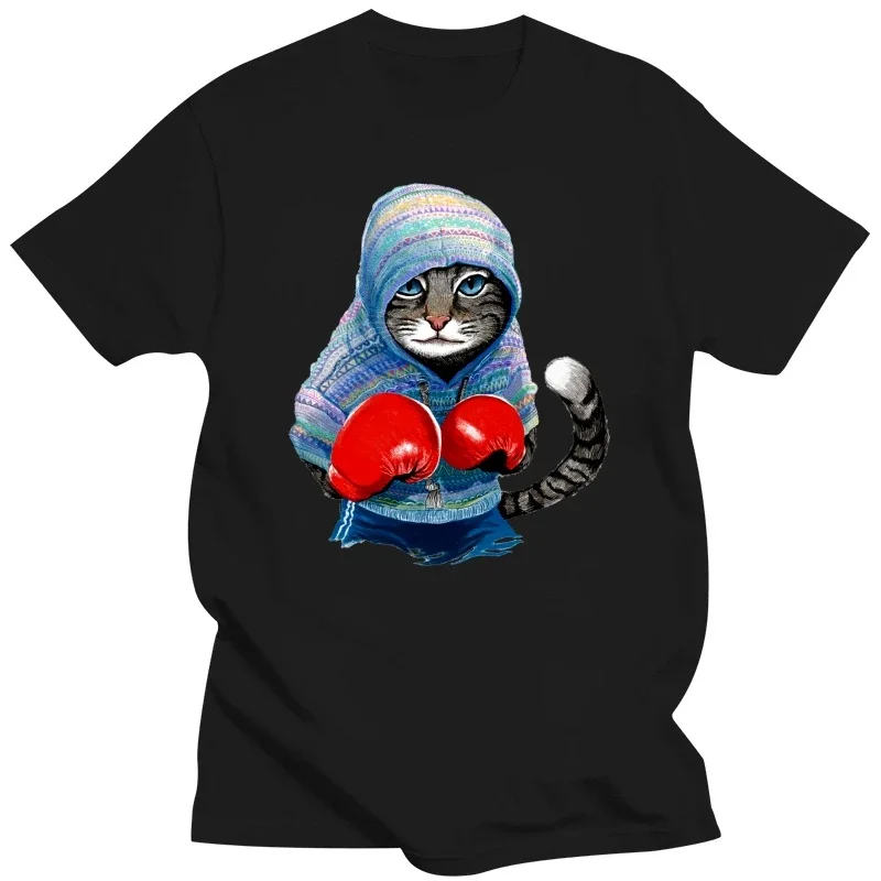 

Summer T shirt Cartoon Boxing Cat Unisex Tee Tops Camiseta Gift Funny Animal Graphic Design Casual Novelty T-Shirt heavyweight