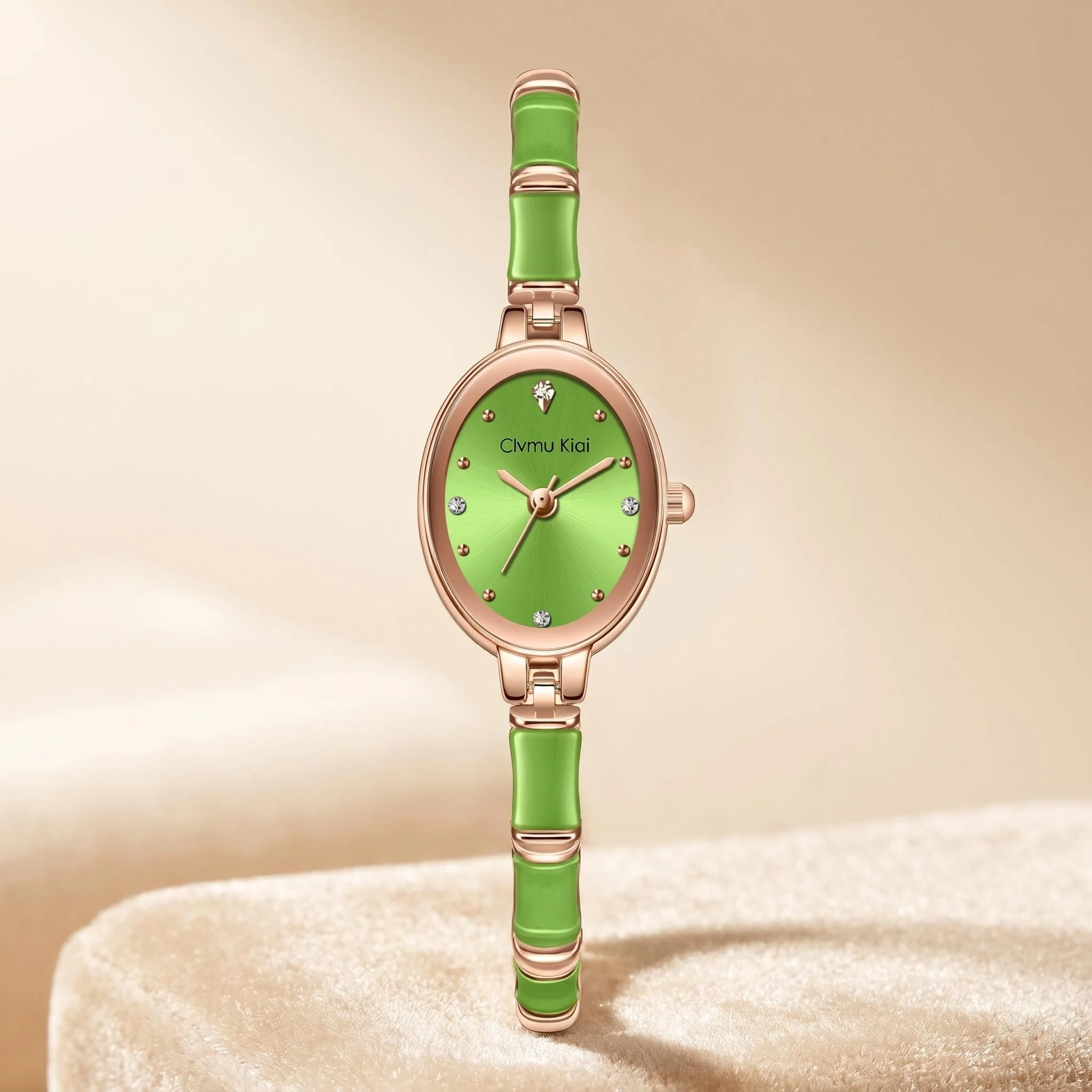 Lady's Green Quartz Watch with Bamboo-like Strap Is the Perfect Gift for Mothers on Valentine's Day and Mother's Day