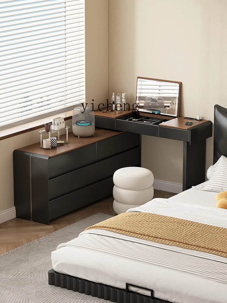 

TWR Dressing Table and Chest of Drawers Integrated with Socket Bedroom Retractable Makeup Table Solid Wood