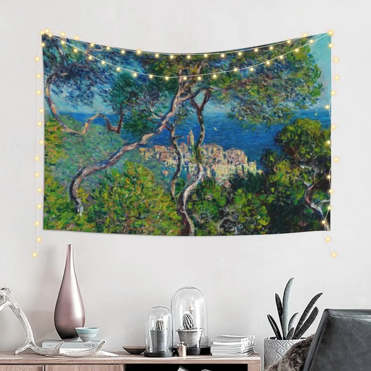 Bordighera 1884 - A Monet Painting Window View Tapestry Korean Room Decor Wall Hanging Tapestry