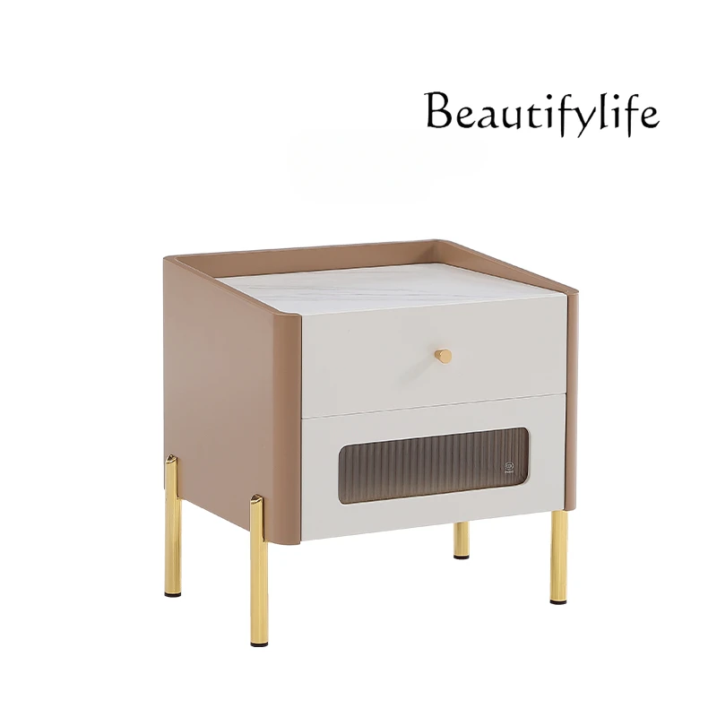 

Cream Style Light Luxury Rock Plate Bedside Table Simple Modern Bedroom Simple Small Storage Cabinet