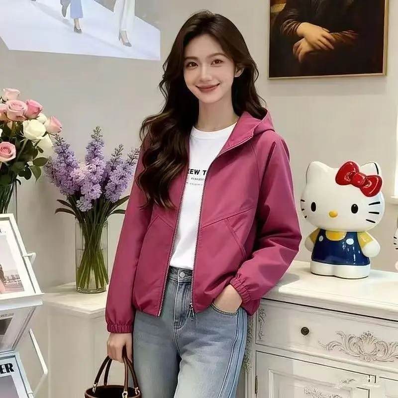 Thin Fashion Coat Women's 2027 Spring Autumn New Proof Jacket Female Hooded Outerwear Outdoor Windproof Temperament Overwear Top