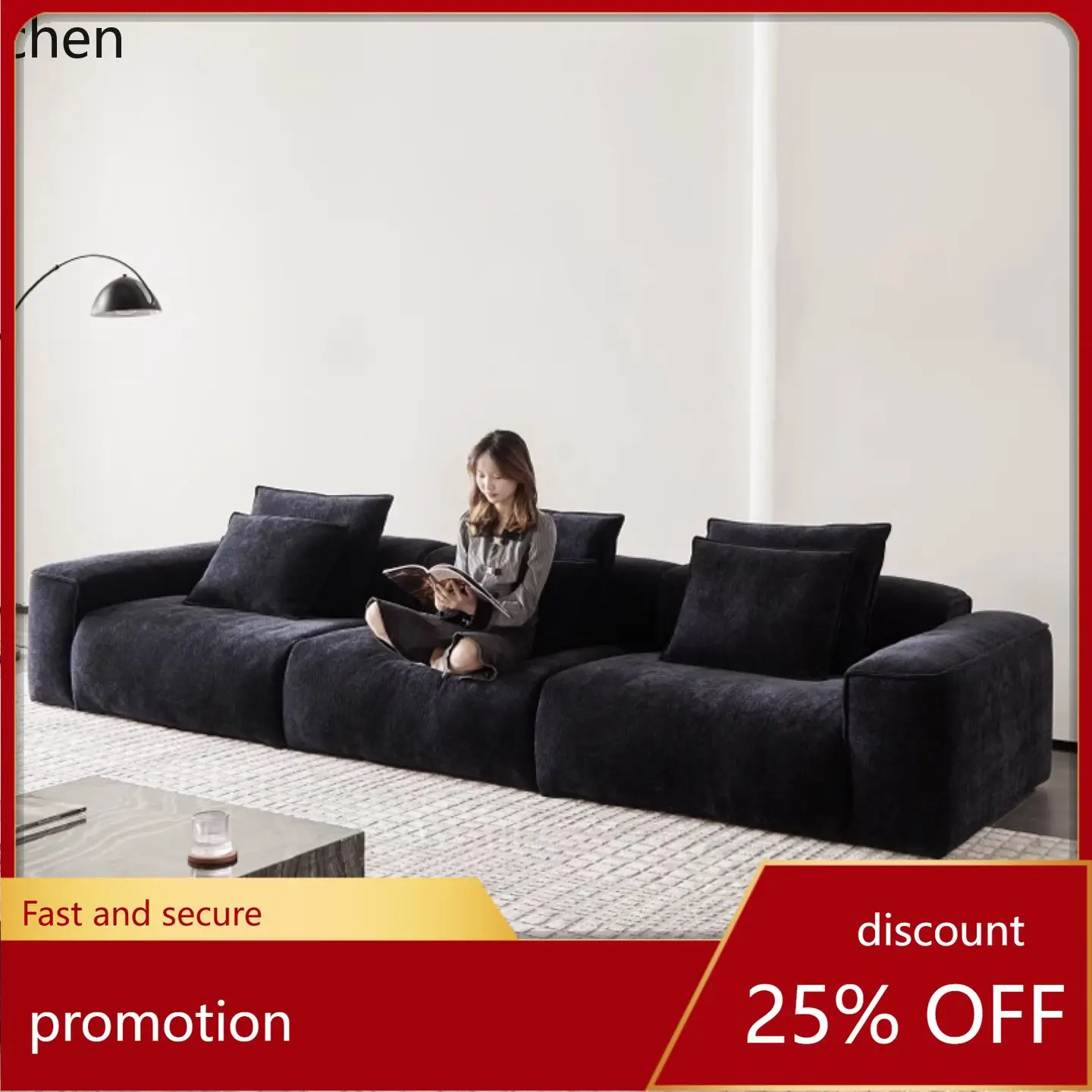 

ZML modern simple and minimalist living room small apartment tofu block straight row fabric sofa