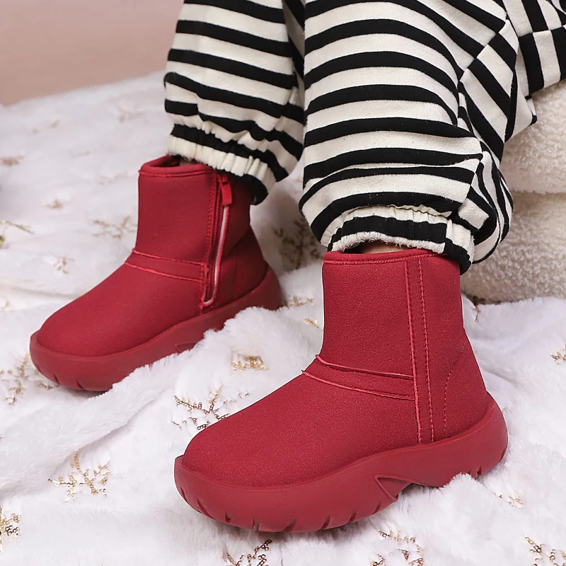

2025 Children Snow Boots Winter Cute Warm Fashion Anti Slip Shoes Kids Girls Leisure Thick Fur Platform Flat Short Boots