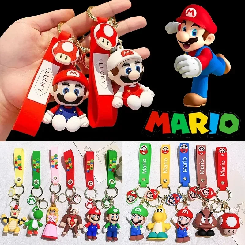 Super Mario Bros Keychain Anime Game Figures Doll Backpack Pendant Couple Car Key Ring Cute Cartoon Toys Charm Kids Party Gifts