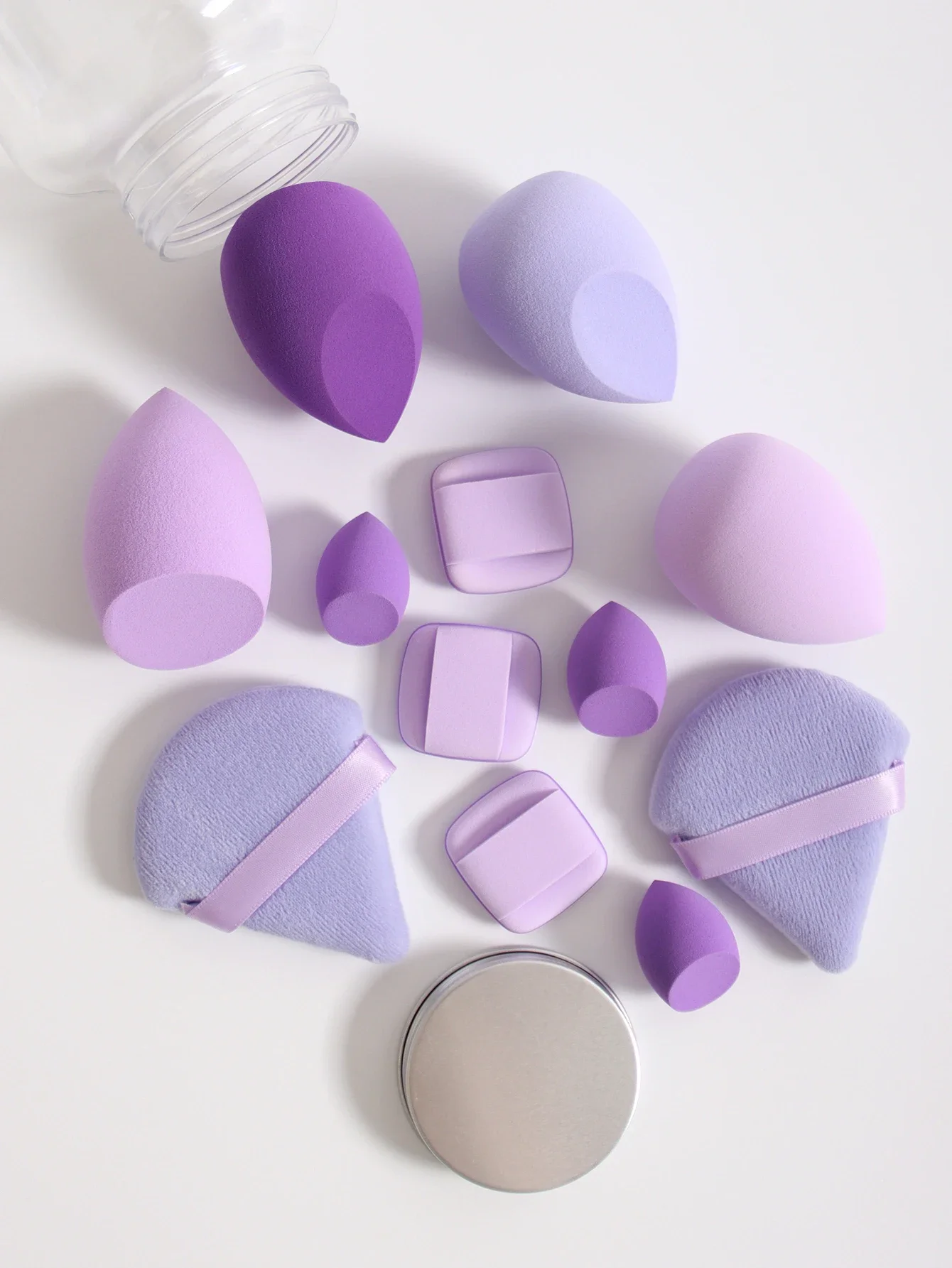 14個入りメイクアップスポンジセット 缶入り 高品質 ノンラテックス ソフト 液体BBクリーム パウダー塗布用 ドライ＆ウェット両用 パウダーパフ