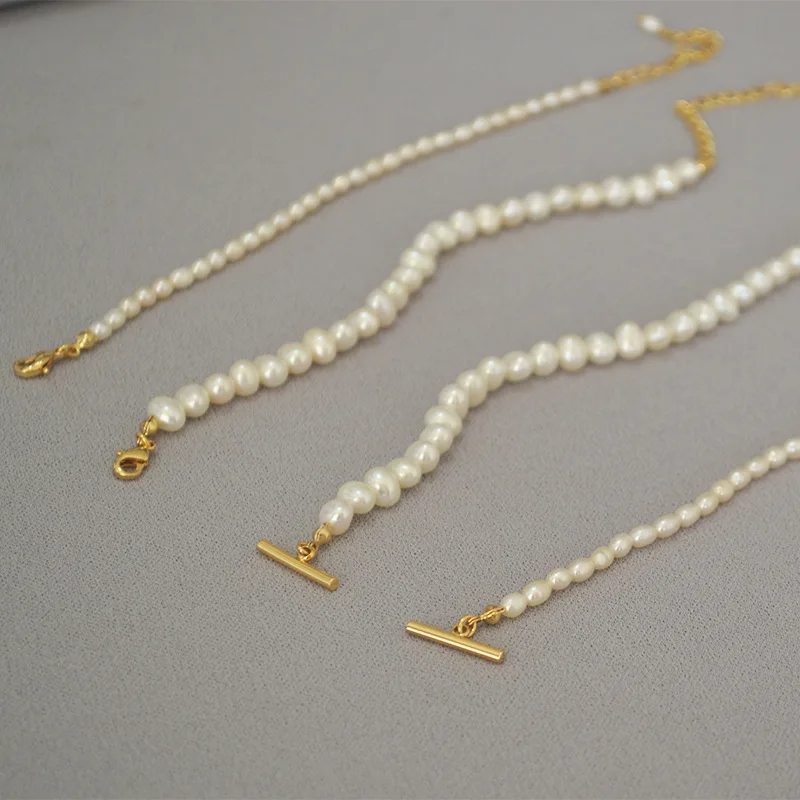 

French Classic Statement Simple Irregular Freshwater Millet Pearl Strand Chain Gentle and Elegant OT Buckle Bracelet for Women