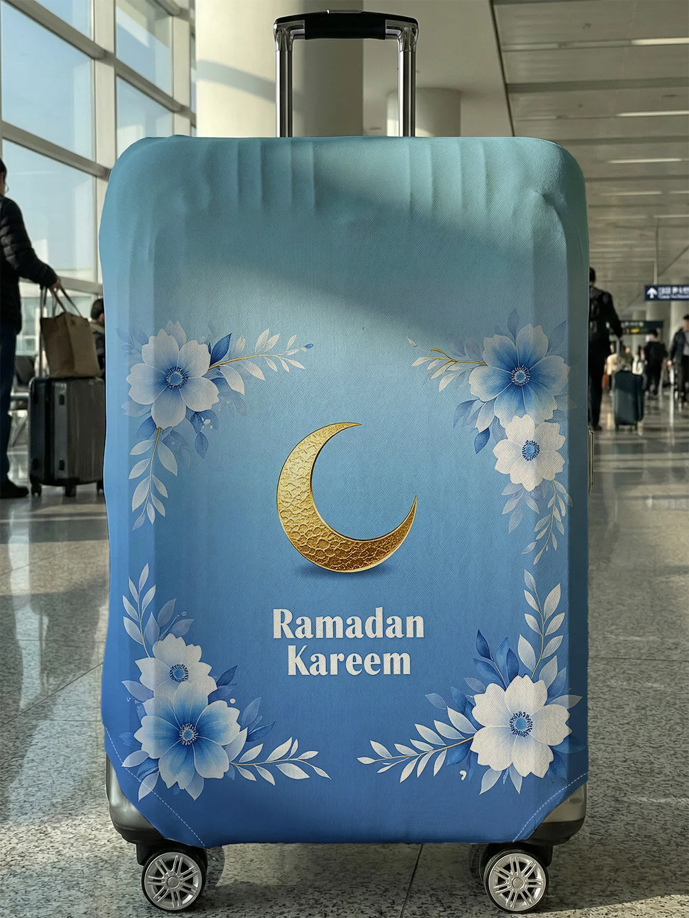 

Golden Moon Blue Flower Luggage Protective Cover, suitable for 18-32 inch luggage covers, luggage handle gloves, travel accessor