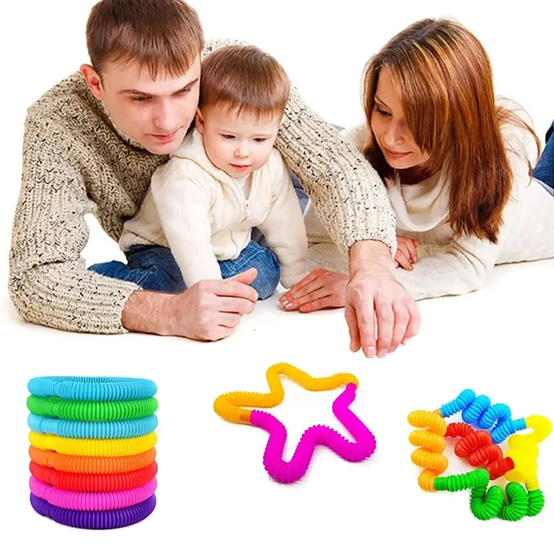 8-32Pcs Flexible Pop Tubes Sensory Fidget Toys Stress Anxiety Relief Children Adult Learning Toy Gift Kids Birthday Party Favors