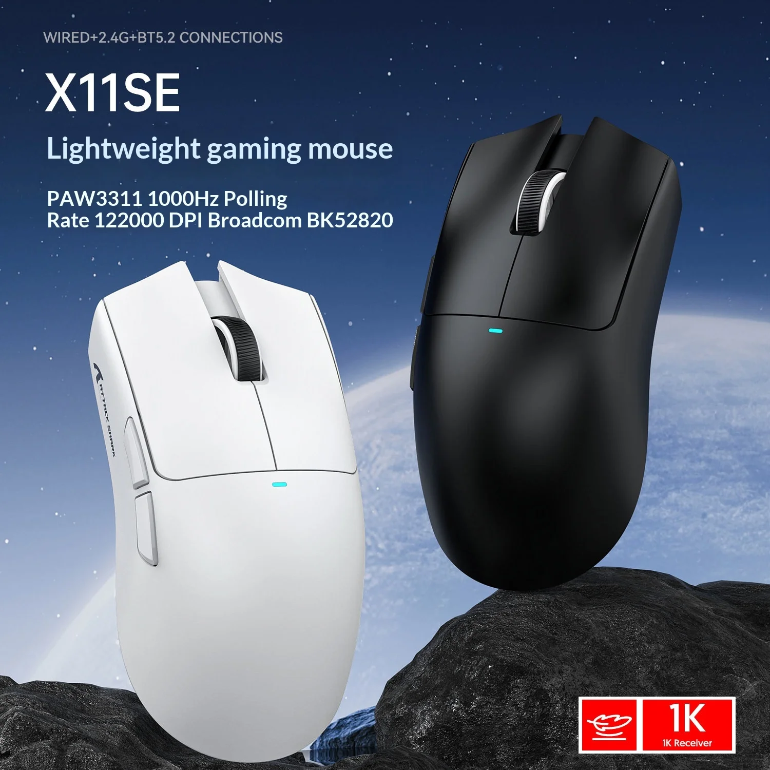 ATTACK SHARK X11 X11 SE Mouse Tri Mode Lightweight Gaming Mouse PAW3311 22000DPI 400IPS 1000Hz Polling Rate Mice PC Accessories