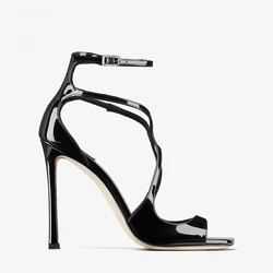 New Square Toe Fish Mouth Cross Strap Sandals European American Summer Fashion Simple Daily 10cm High-heeled Women's Shoes 35-41