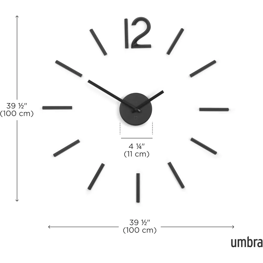ساعة حائط كبيرة بدون إطار مقاس 39.25 بوصة أرقام ملصقات ذاتية الصنع ديكور منزلي حديث بسيط أسود سهل اللصق