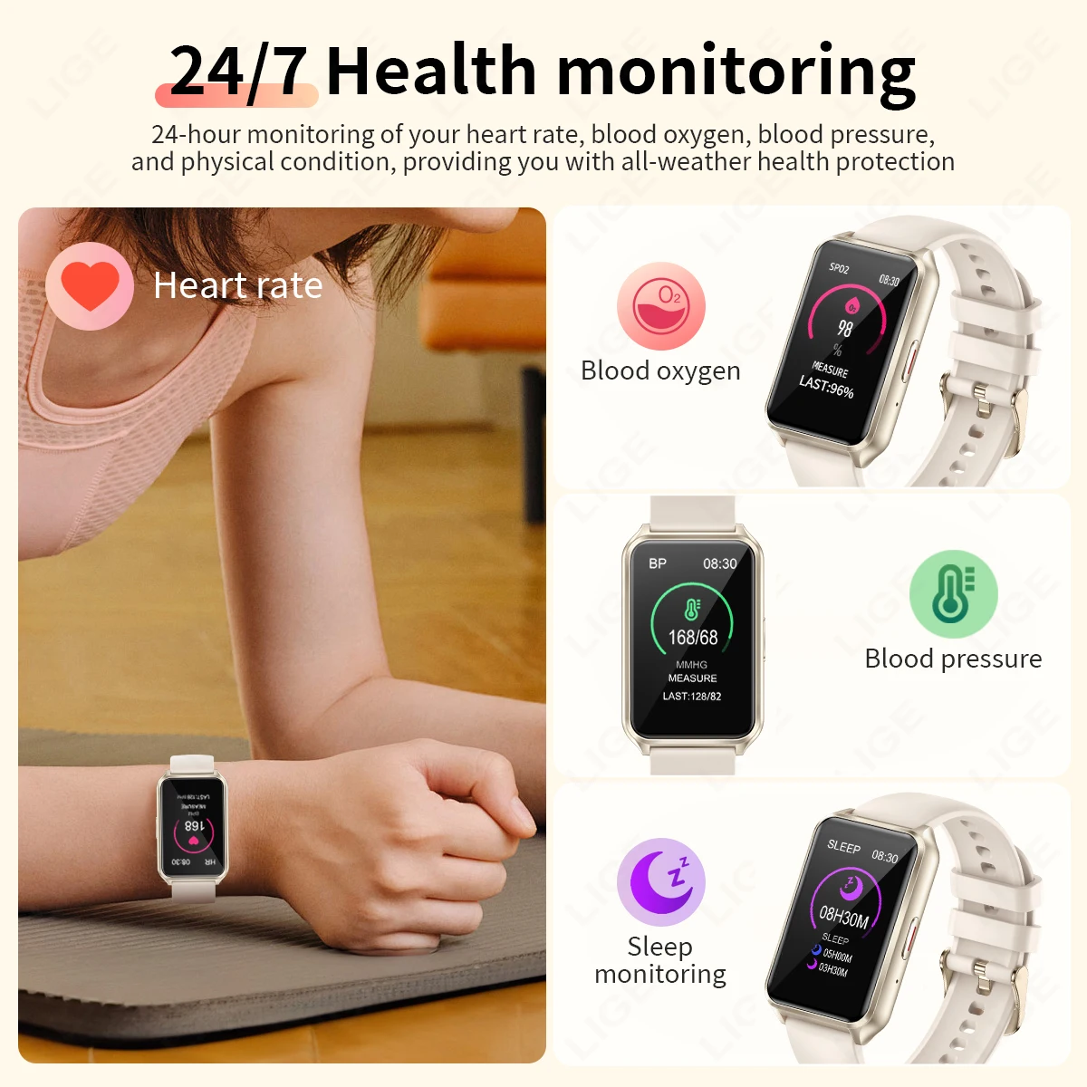 LIGE Smart Watch For Men Women Gift For Android IOS Sport Fitness Watches Outdoor Heart Rate Blood Oxygen Monitoring Smartwatch