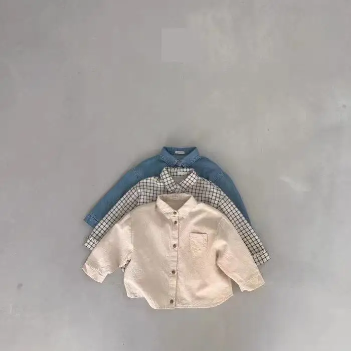 2024 Autumn New Baby Long Sleeve Lapel Shirts Coat Single Breasted Infant Girls Solid Cardigan Jacket Boys Casual Versatile Tops