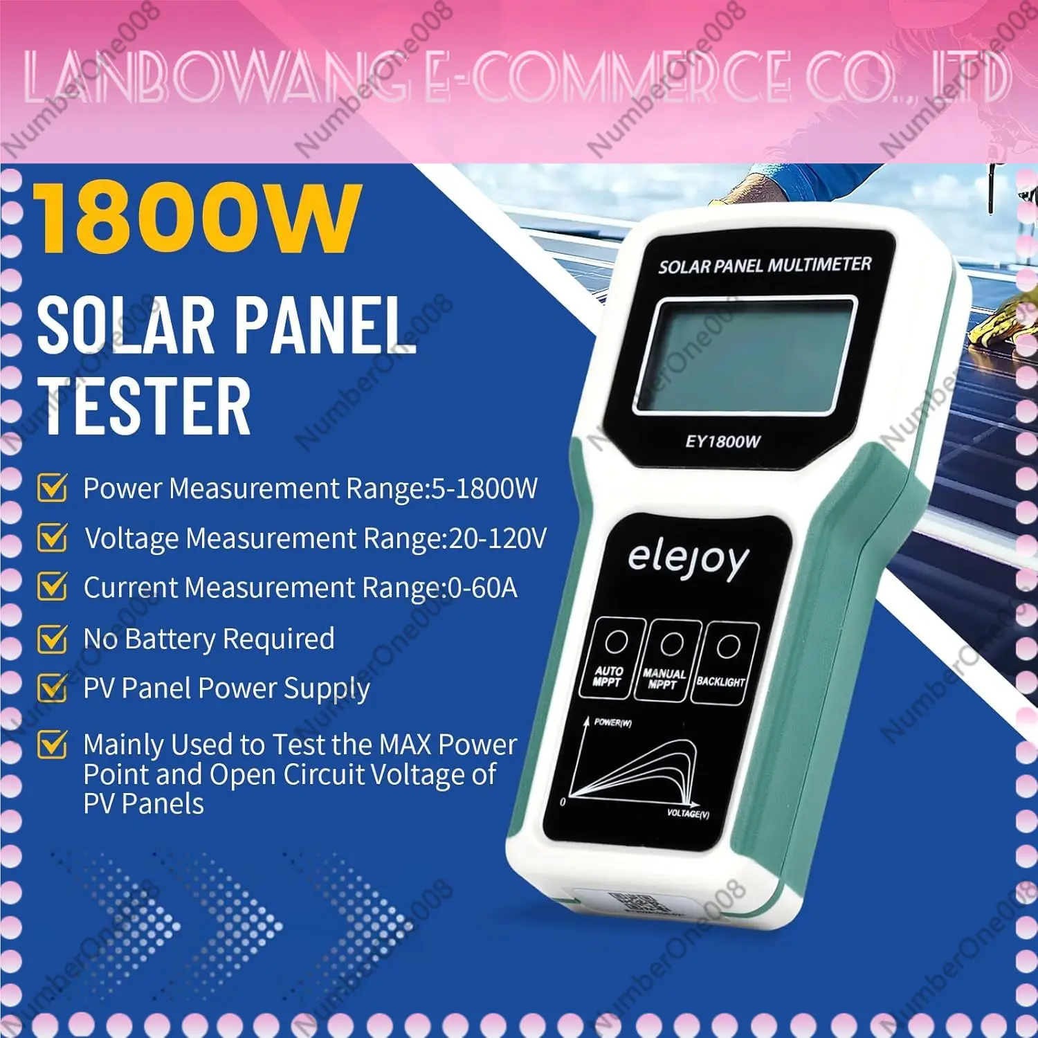 Solar Panel Power Tester MPPT Photovoltaic PV Multimeter Voltage Current Detector for Solar Module Maintenance