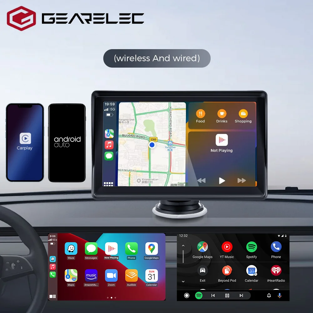 Gearelec araba radyo multimedya Video oynatıcı kablosuz CarPlay Android oto dikiz kamera için USB AUX FM ile 7 inç dokunmatik ekran