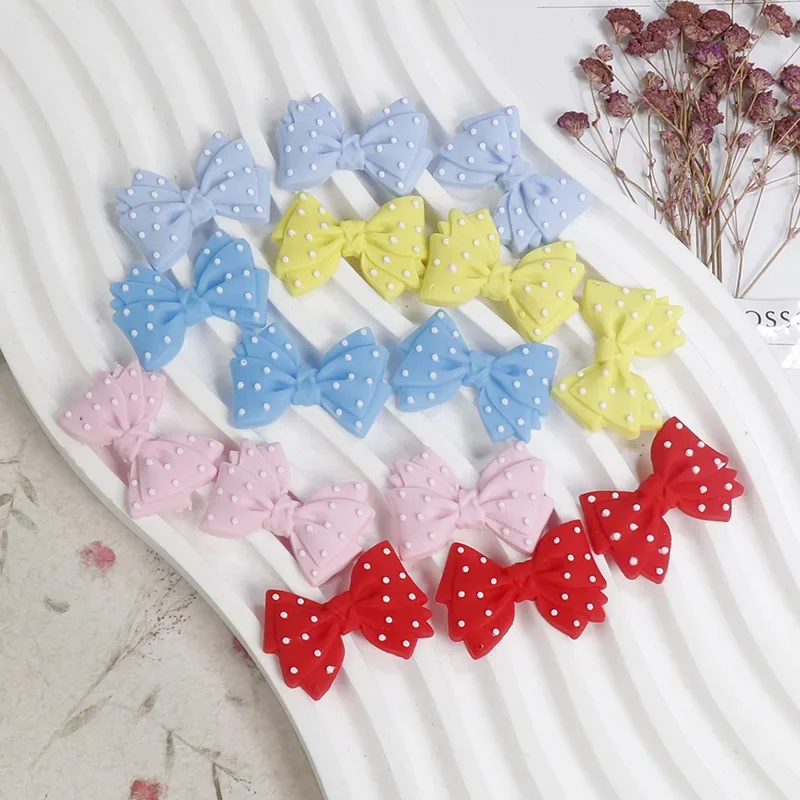 20pcs Soft glue polka dot bow tie diy phone case patch bow hair clip headstring accessory material