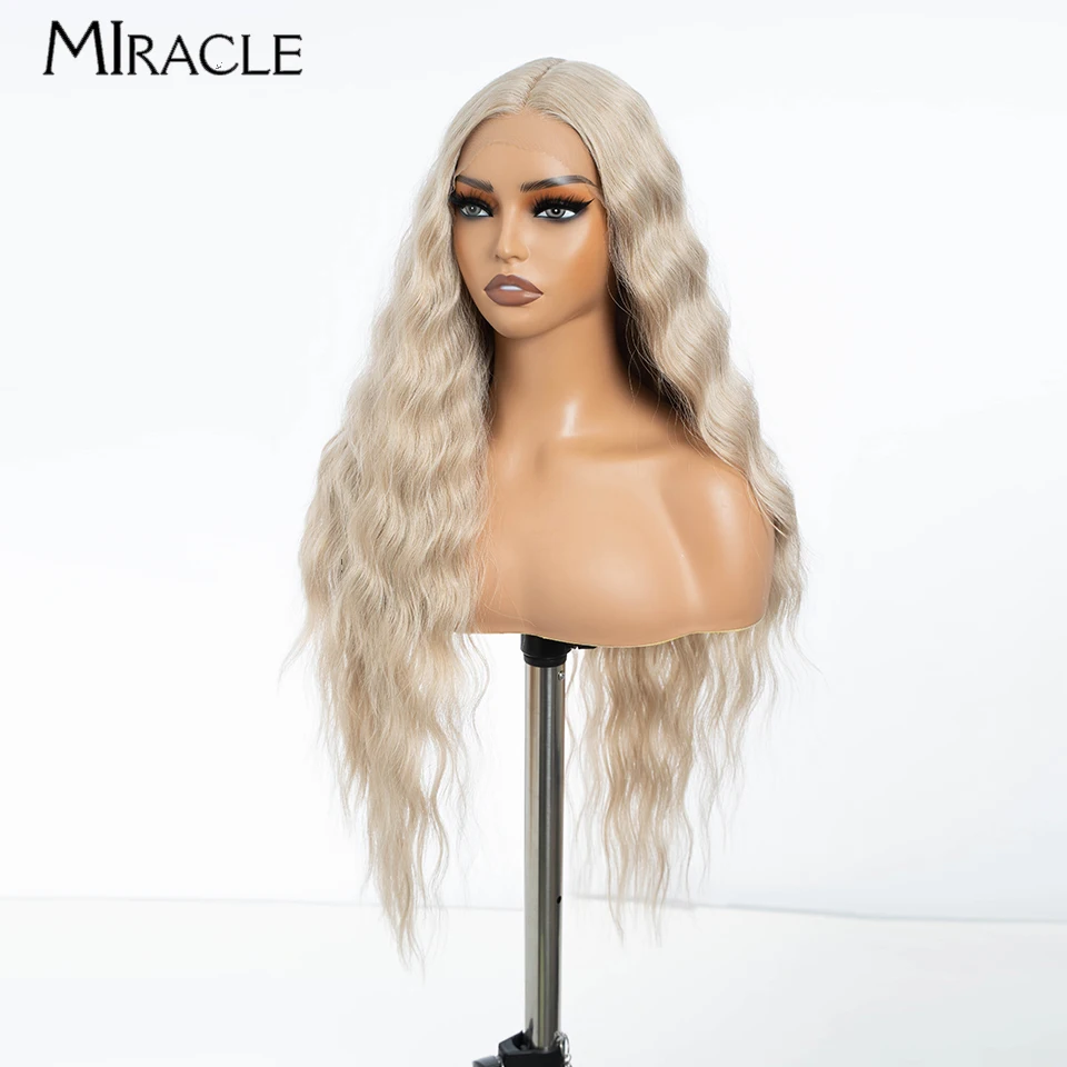 MIRACLE Synthetic 30Inch Lace Front Wig For Woman Fiber Lace Wig Deep Wave Ginger Heat Resistant Omber Cosplay Blonde