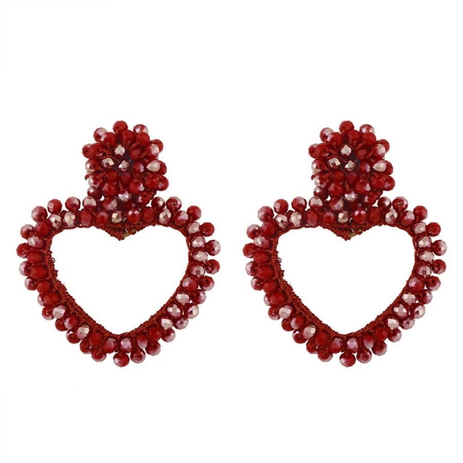 INKDEW Heart Shape Drop Earrings For Women Beads Handmade Threading Crystal Big Long Earrings Jewelry Gift EA078