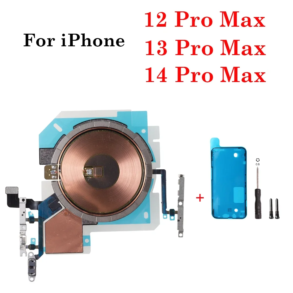 

Pop New Wireless Charging Chip Coil Charger Panel Sticker NFC With Power Volume Button Flex Cable For IPhone 12 13 14 Mini Pro M