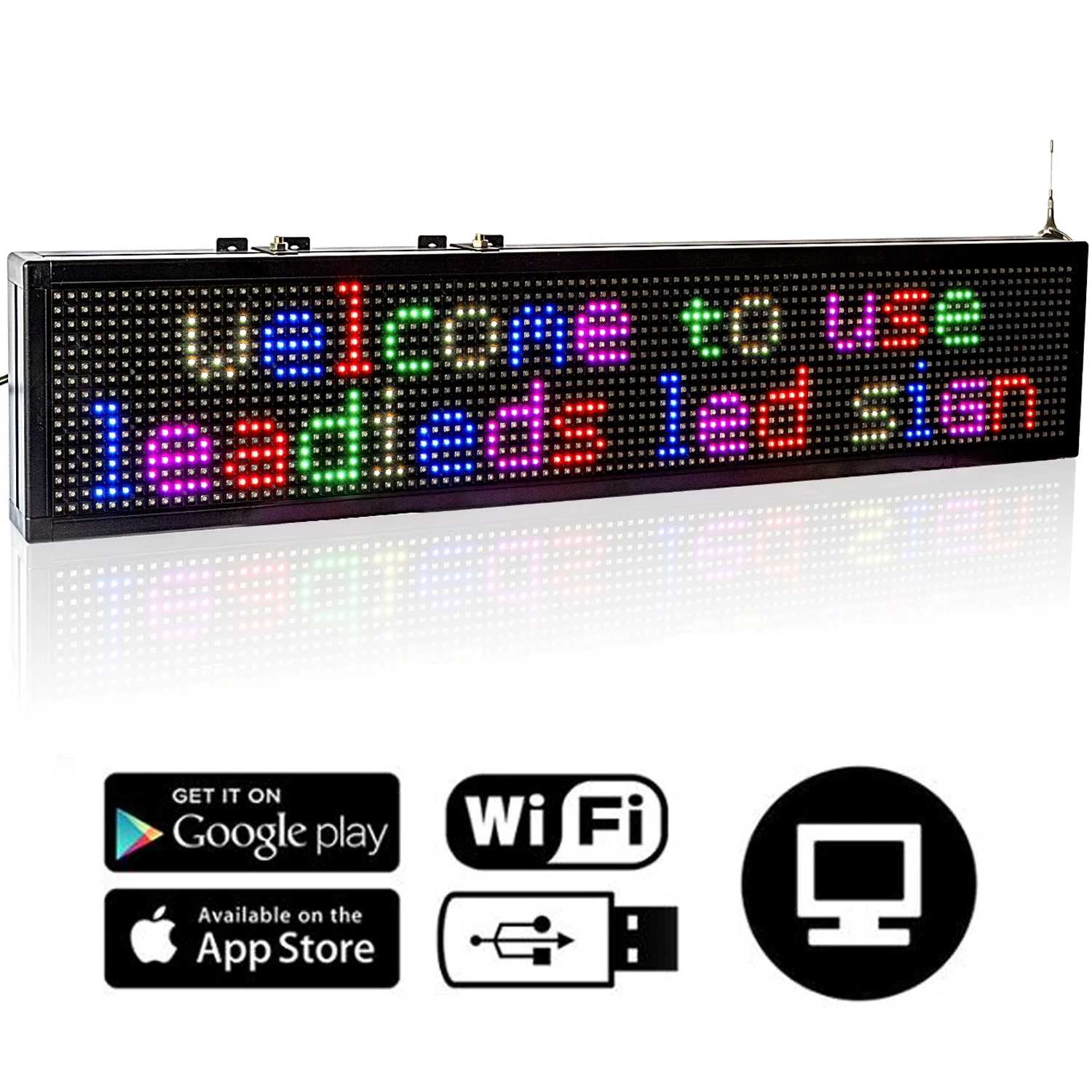40x6inch RGB WiFi 7-Colors SMD LED Ads Signs Storefront Message Board,Open Sign Programmable Scrolling Display for Coffee Bar