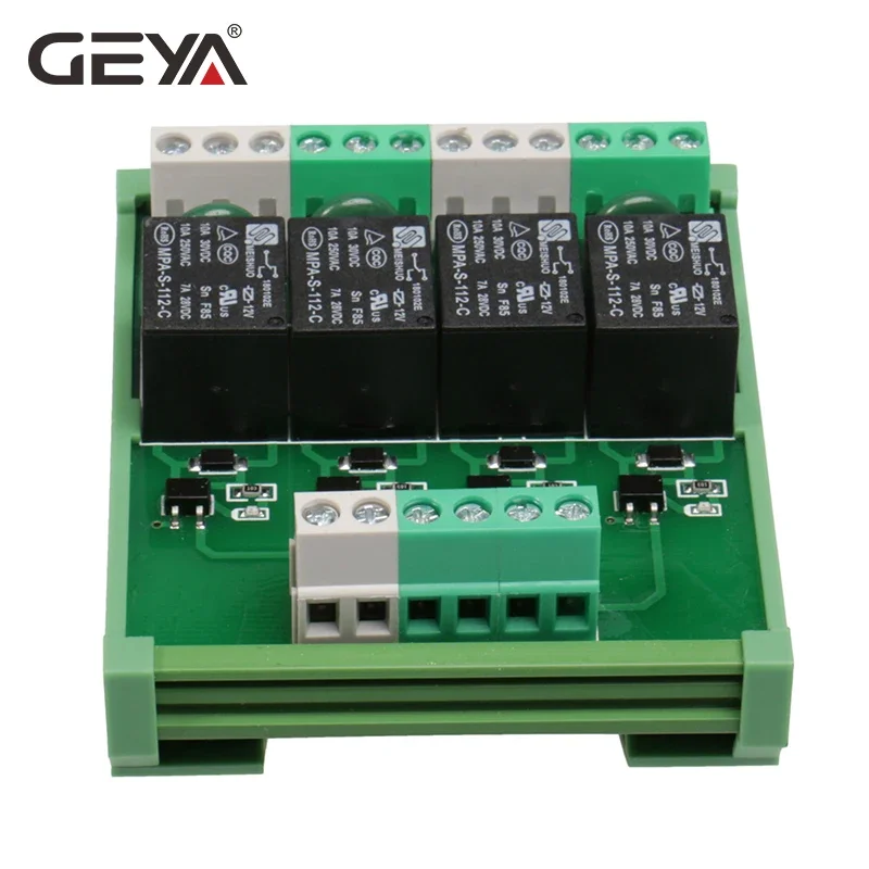 GEYA 4 Channel Relay Module 1 SPDT DIN Rail Mount 12V 24V DC/AC Interface Relay Module 220V 230V 5VDC