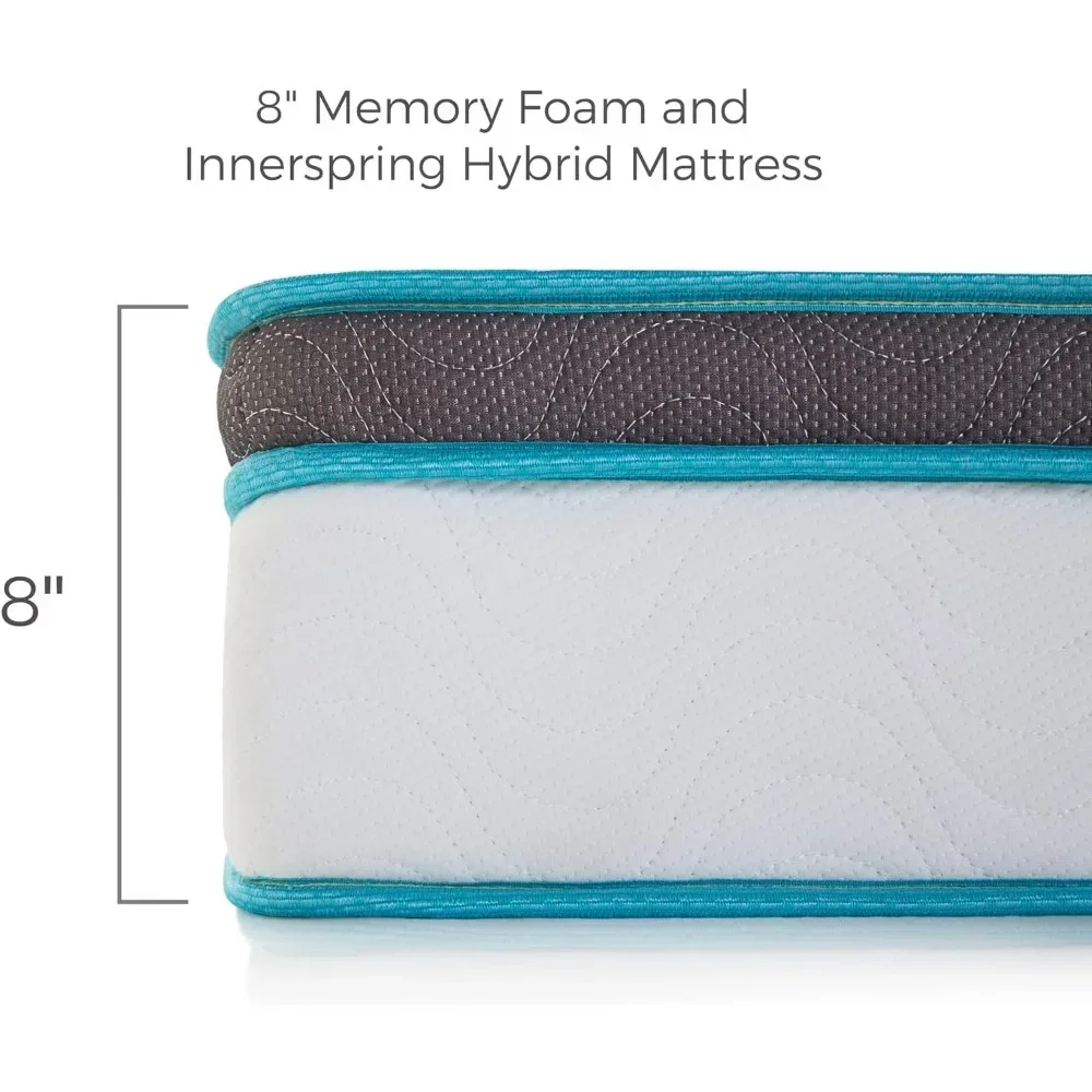 8 Inch Memory Foam and Spring Hybrid Mattress Bed in a Box - Quality Comfort and Adaptive Support  Breathable Cooling