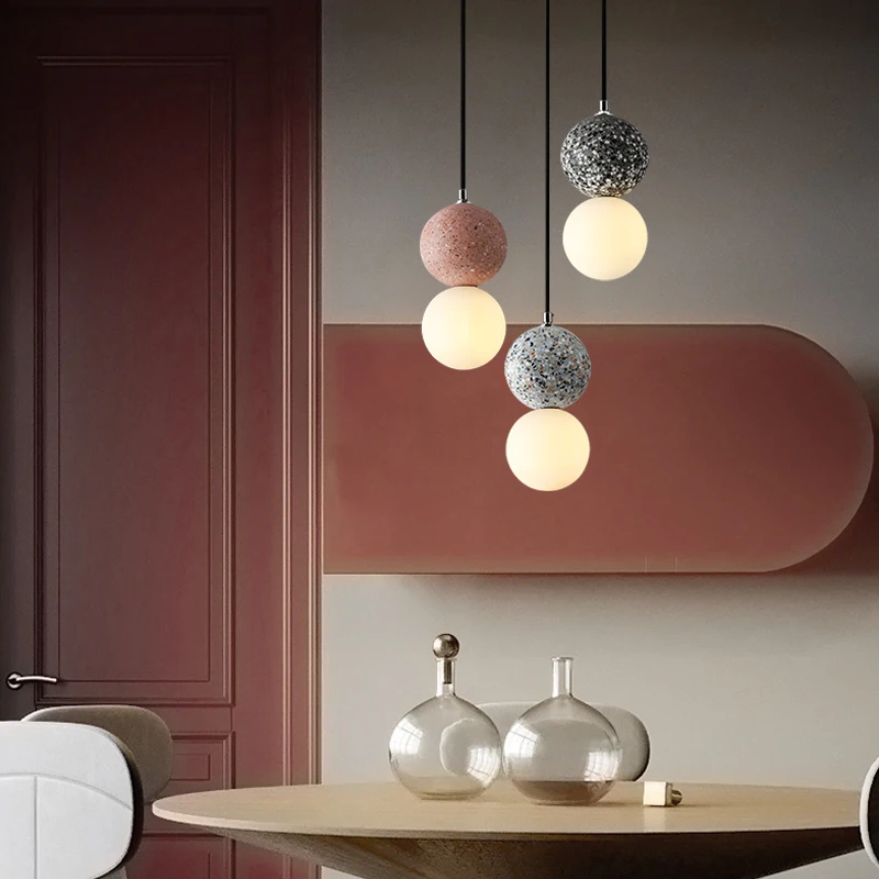 Stone Pendant Light Fixture Bedroom Bedside Restaurant Hanging Lamp Terrazzo Lighting Decoration Modern Glass Cement Bathroom
