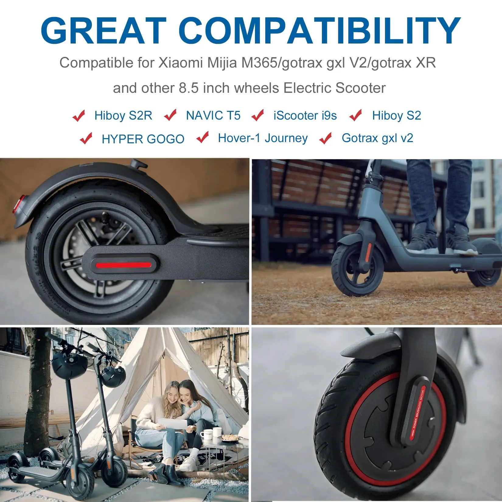 1 Set of 8.5 Inch 8 1/2x2 Tires, 50/75-6.1 Tires for Gotrax GXL V2 XR Apex XL Rival Hiboy S2 Hover 1 iScooter Electric Scooter